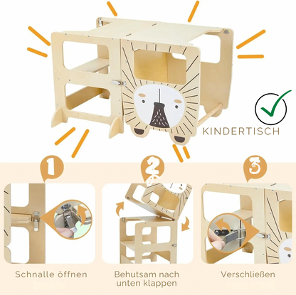 MONTESSORI LERNTURM AUS HOLZ – SICHER MITHELFEN & GEMEINSAM ENTDECKEN