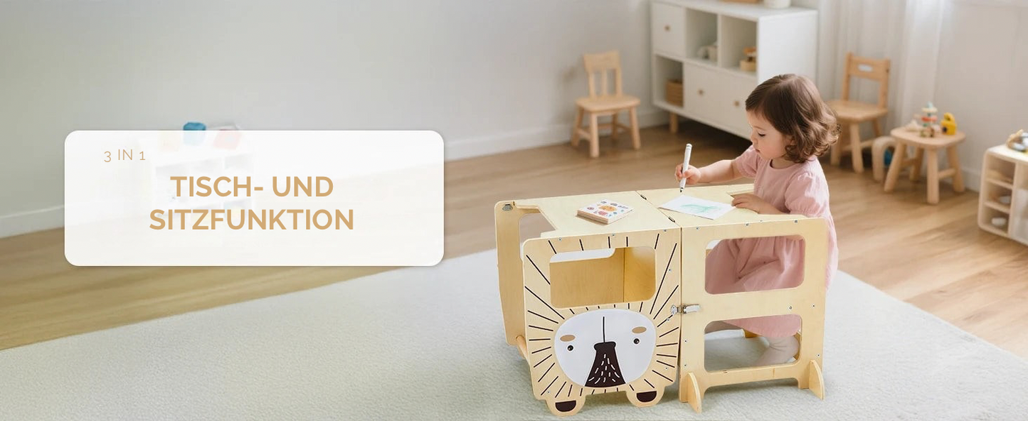 MONTESSORI LERNTURM AUS HOLZ – SICHER MITHELFEN & GEMEINSAM ENTDECKEN