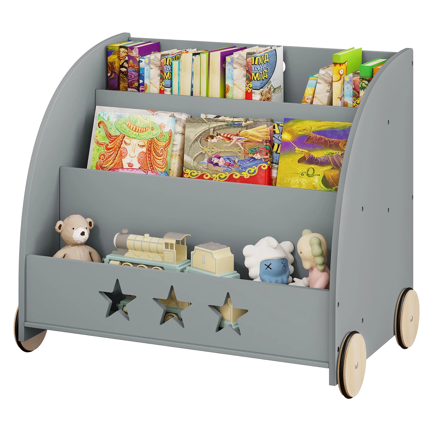MONTESSORI BÜCHERREGAL AUS HOLZ AUF ROLLEN - FLEXIBEL, PRAKTISCH & STILVOLL | Code MAMA10