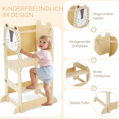 MONTESSORI LERNTURM AUS HOLZ – SICHER MITHELFEN & GEMEINSAM ENTDECKEN