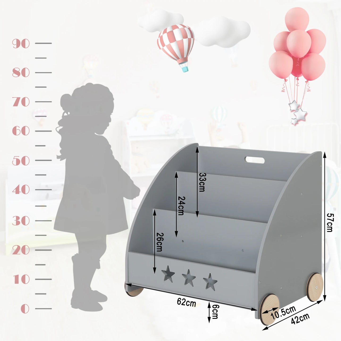 MONTESSORI BÜCHERREGAL AUS HOLZ AUF ROLLEN - FLEXIBEL, PRAKTISCH & STILVOLL | Code MAMA10