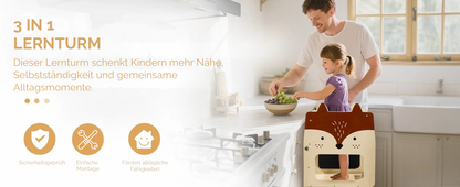 MONTESSORI LERNTURM AUS HOLZ – SICHER MITHELFEN & GEMEINSAM ENTDECKEN