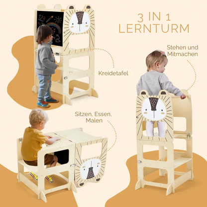 MONTESSORI LERNTURM AUS HOLZ – SICHER MITHELFEN & GEMEINSAM ENTDECKEN