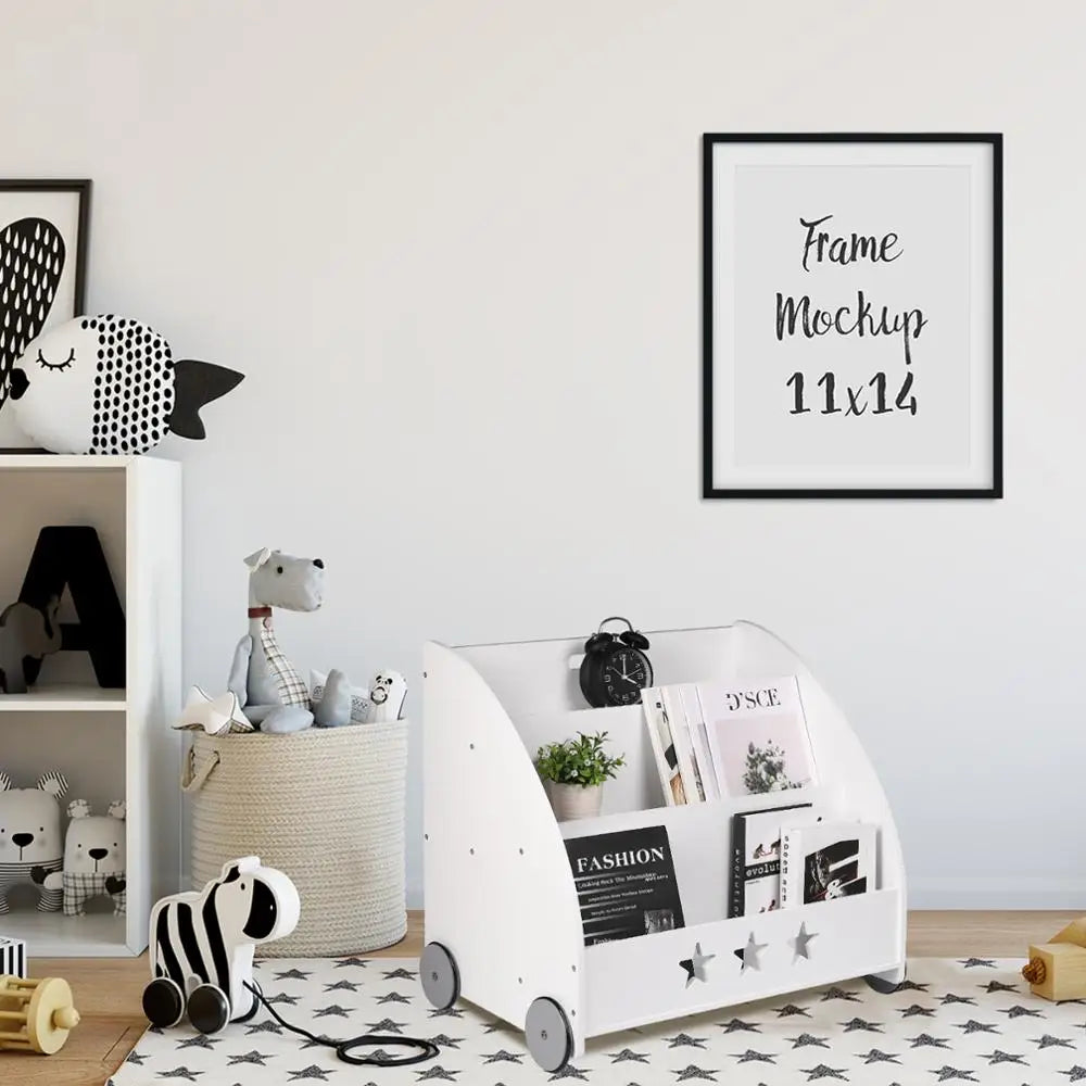 MONTESSORI BÜCHERREGAL AUS HOLZ AUF ROLLEN - FLEXIBEL, PRAKTISCH & STILVOLL | Code MAMA10
